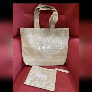 Dior Beige Woven Large TOTE and Matching Wristlet,diorlipstick Case